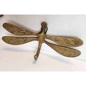 Vintage Dragonfly Brass Wall hook detailed 5" x 2.5" Hanging Nice Patina
